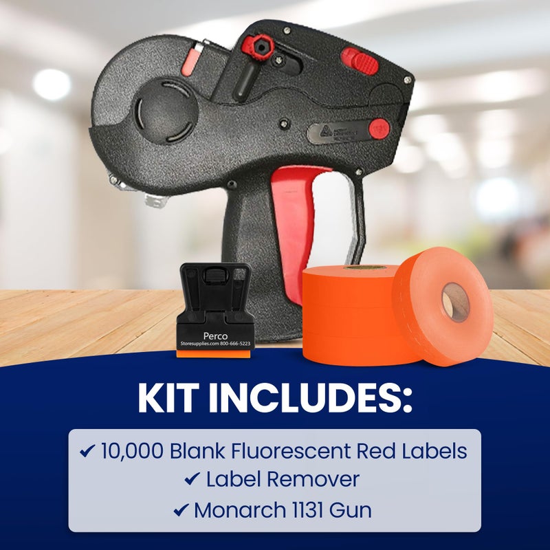 Perco Monarch 1131 Labeler Starter Kit: Includes Price Gun, 10,000 Fluorescent Red Labels, and Preloaded Inker - Image 2
